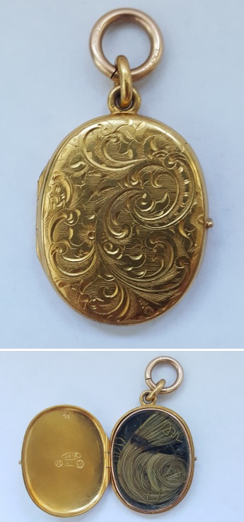 Medalion med hårlok 14 Karat Guld