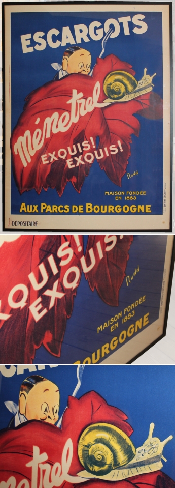 Escargots - Menetrel Original fransk plakat 1930erne