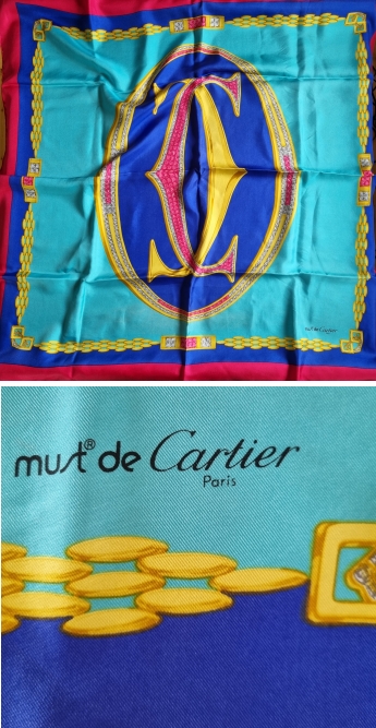 Silketørklæde Cartier Logo Juvelfarvet